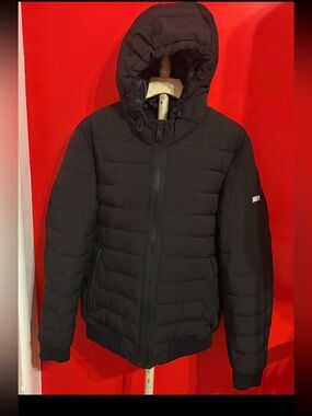 DKNY Black Quilted Hooded Puffer Jacket